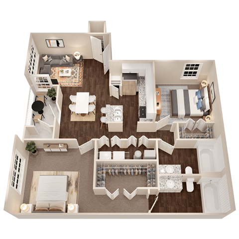 Floor plan for 2 beds, 2 baths, 1081 sqft